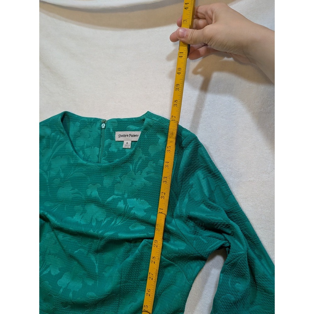 Shelby and palmer green dress size 6 ruffle quarter sleeve business pencil - Picture 4 of 7